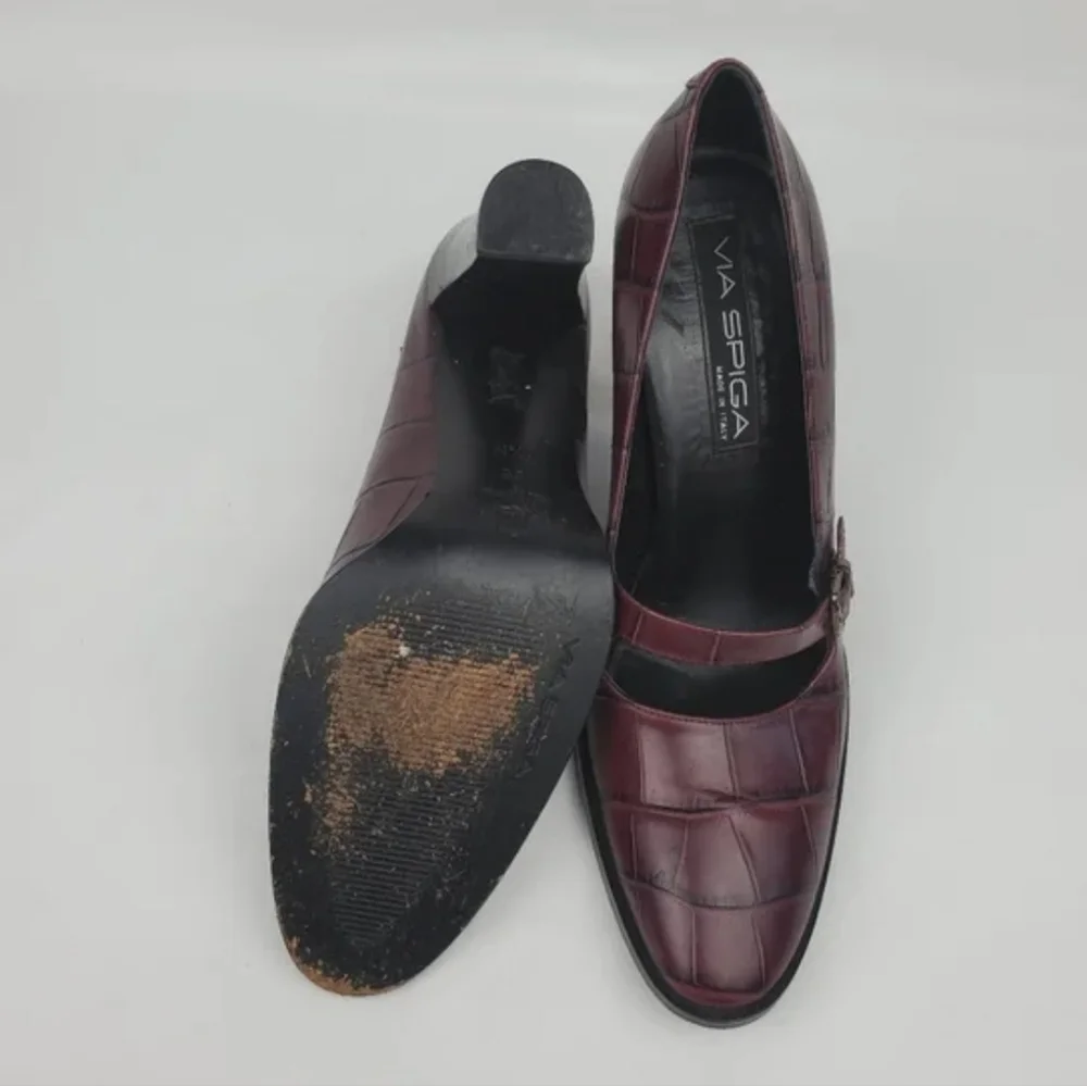 Via Spiga burgundy leather chunky heel shoes Size 8.5M